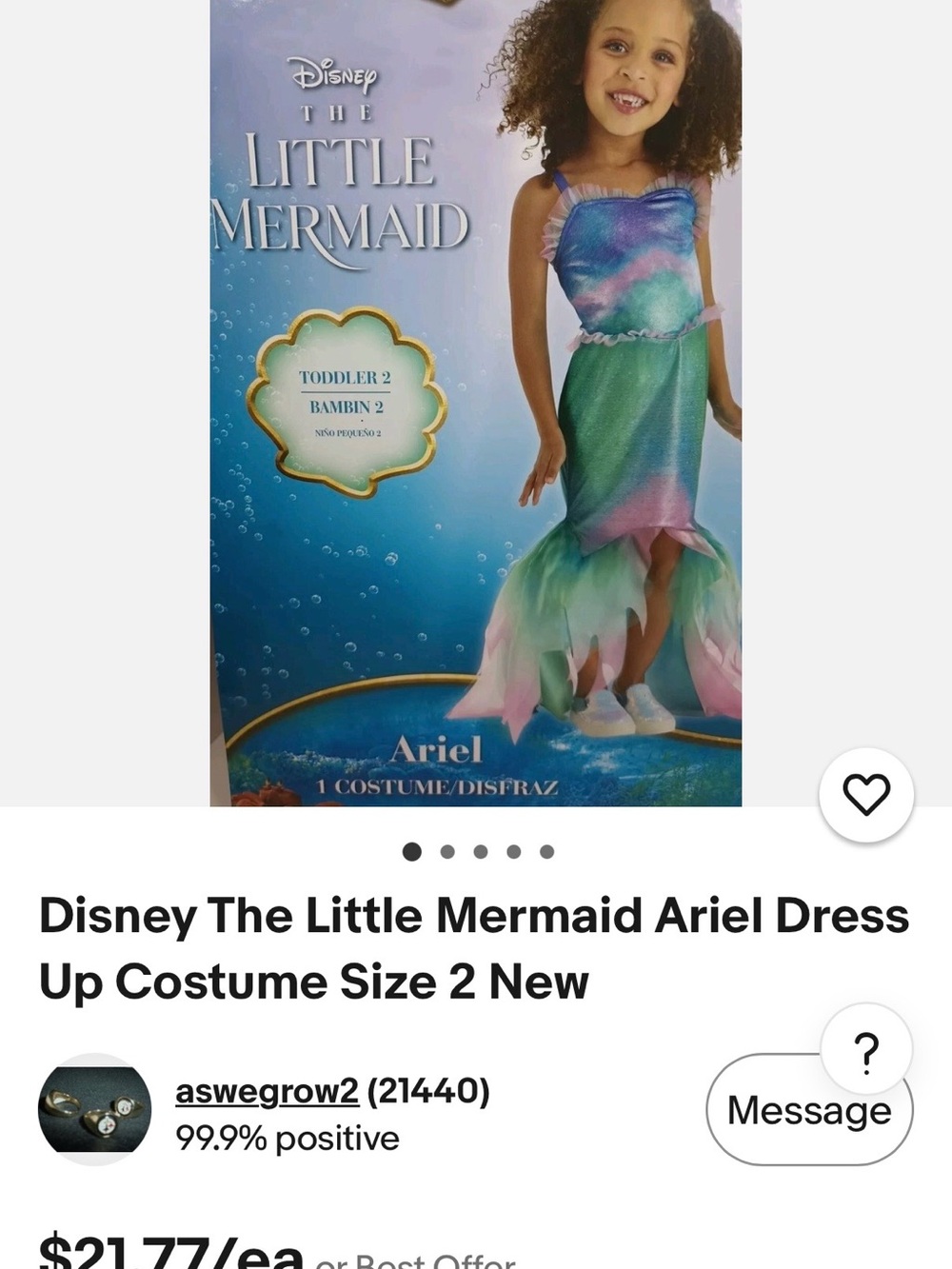 Disney Ariel Little Mermaid Dress-Up Costume in Green Blue Pink